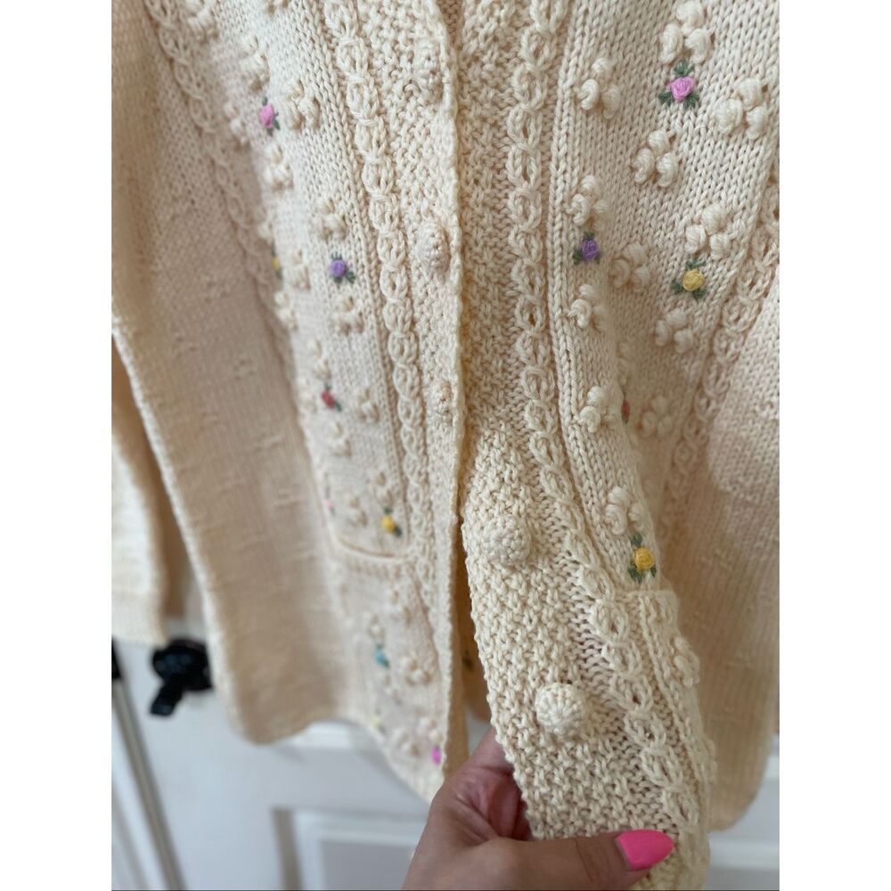 Smith's Bermuda cardigan is a cream-colored knit featuring delicate floral embro - Picture 2 of 9